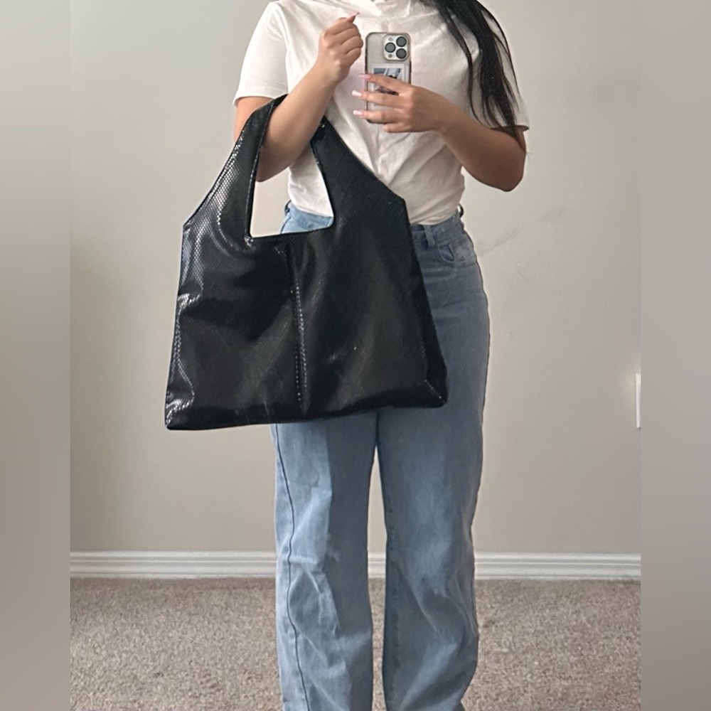 Black snake faux leather HVISK Loop Hobo Bag